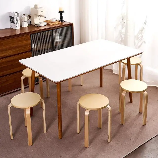 Alt view image 2 of 7 - Stackable Bentwood Stool Set of 6, 18" Round Wood Nesting StoolsSuitable for classrooms, Dining RoomsKitchensLiving RoomPartiesBirch