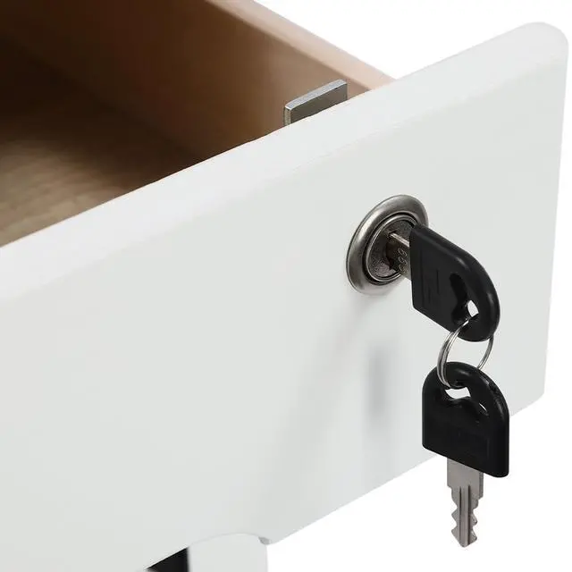 Alt view image 6 of 7 - Wood Desk Organizer with 4 Drawers, Lockable Desktop Countertop Storage Cabinet for Home Office Supplies File Tabletop Storage Box, 15.75" x 11.02" x 15.94" (Dark Brown + White)