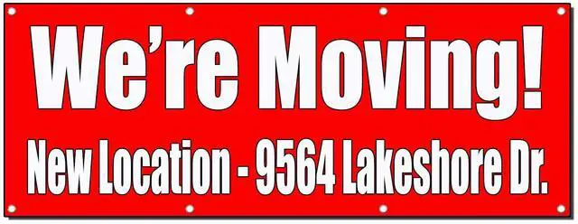 Main image of We'Re Moving! Custom Location Red 3 Ft X 6 Ft/W 6 Grommets