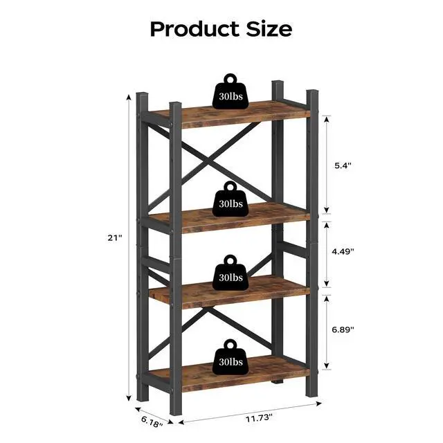 Alt view image 3 of 7 - 2-Pack Desktop Bookshelf, 4-Tier Stackable Narrow Bookcase, Adjustable Industrial Desk Organizer & Hutch - Rustic Brown Wood Desktop Book Organizer for Living Room, Bedroom & Home Office