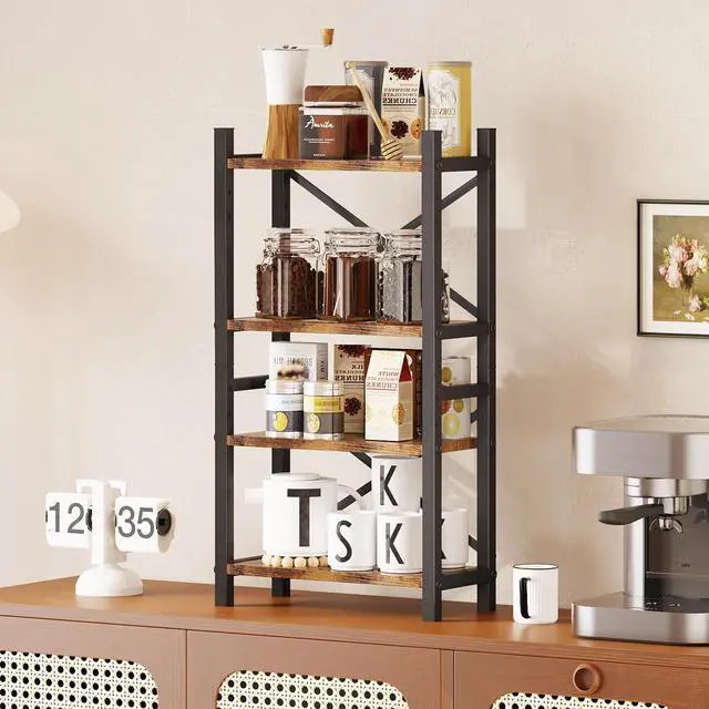 Alt view image 7 of 7 - 2-Pack Desktop Bookshelf, 4-Tier Stackable Narrow Bookcase, Adjustable Industrial Desk Organizer & Hutch - Rustic Brown Wood Desktop Book Organizer for Living Room, Bedroom & Home Office