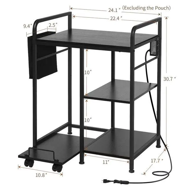 Alt view image 3 of 7 - Large Home Printer Stand: 3 AC Outlets, 24x18 Inches Printer Table | Printer Shredder Stand with Storage for Home Office, 3 Tier Organizer Rack for Laser Printer, PC Tower,Fax Machine, Black