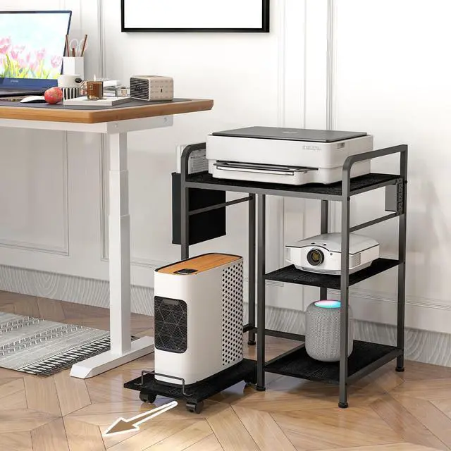 Alt view image 7 of 7 - Large Home Printer Stand: 3 AC Outlets, 24x18 Inches Printer Table | Printer Shredder Stand with Storage for Home Office, 3 Tier Organizer Rack for Laser Printer, PC Tower,Fax Machine, Black