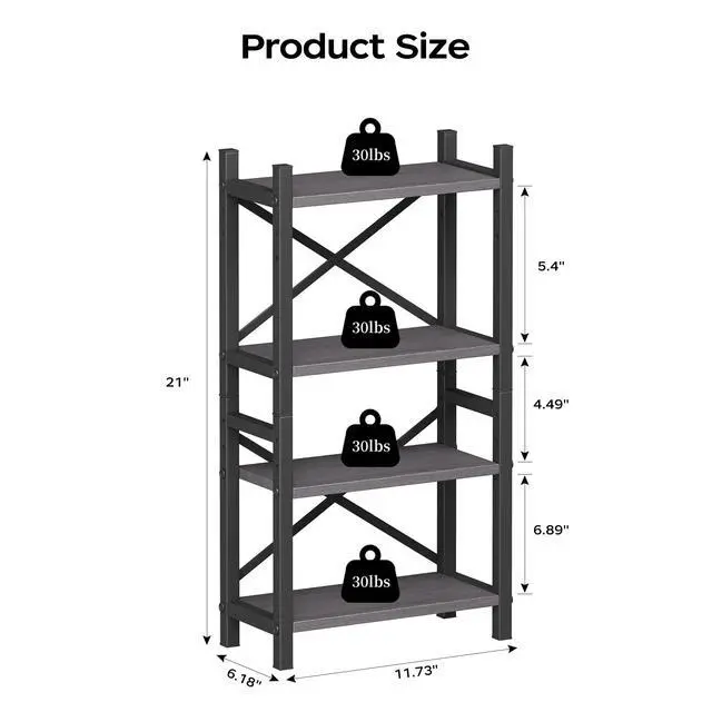 Alt view image 3 of 7 - 2-Pack Desktop Bookshelf, 4-Tier Stackable Narrow Bookcase, Adjustable Industrial Desk Organizer & Hutch - Rustic Brown Wood Desktop Book Organizer for Living Room, Bedroom & Home Office