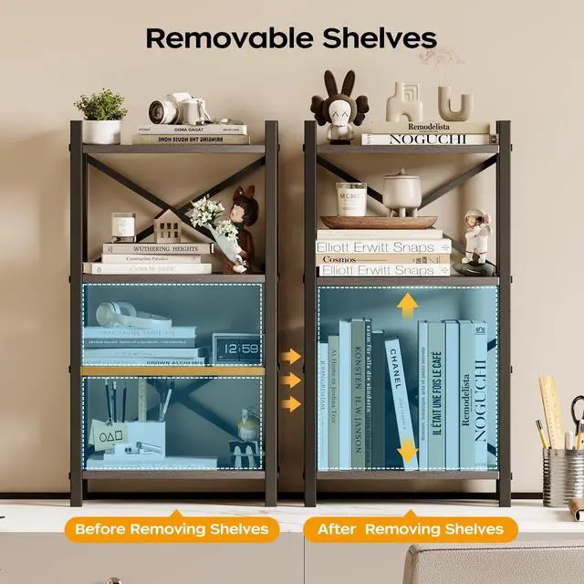 Alt view image 4 of 7 - 2-Pack Desktop Bookshelf, 4-Tier Stackable Narrow Bookcase, Adjustable Industrial Desk Organizer & Hutch - Rustic Brown Wood Desktop Book Organizer for Living Room, Bedroom & Home Office