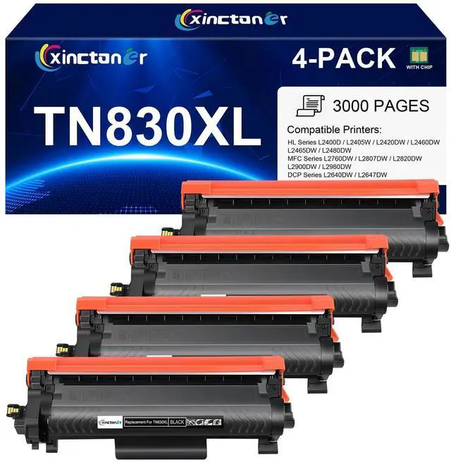 Main image of TN830XL 830XL Toner Cartridge for Brother MFC-L2820DW HL-L2460DW | Compatible for Brother TN830XL TN-830XL TN830 XL/V/R for HL-L2460DW DCP-L2640DW HL-L2405W HL-L2400D HL-L2480DW Printer 4-Pack