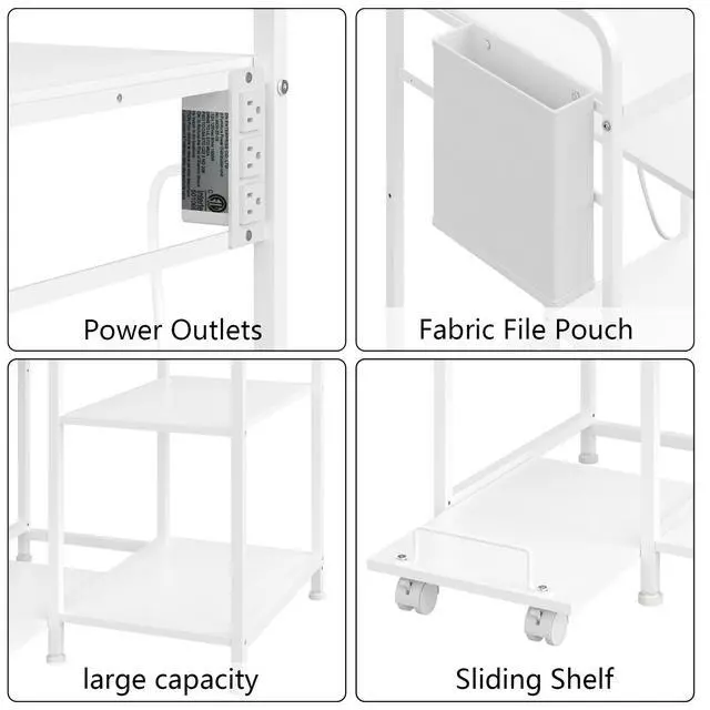 Alt view image 2 of 6 - Large Home Printer Stand: 3 AC Outlets, 24x18 Inches Printer Table | Printer Shredder Stand with Storage for Home Office, 3 Tier Organizer Rack for Laser Printer, PC Tower,Fax Machine, White