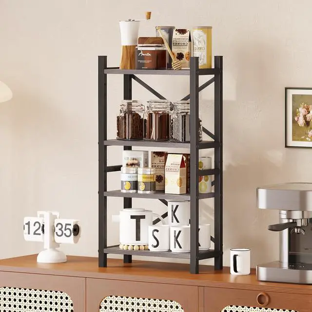 Alt view image 7 of 7 - 2-Pack Desktop Bookshelf, 4-Tier Stackable Narrow Bookcase, Adjustable Industrial Desk Organizer & Hutch - Rustic Brown Wood Desktop Book Organizer for Living Room, Bedroom & Home Office