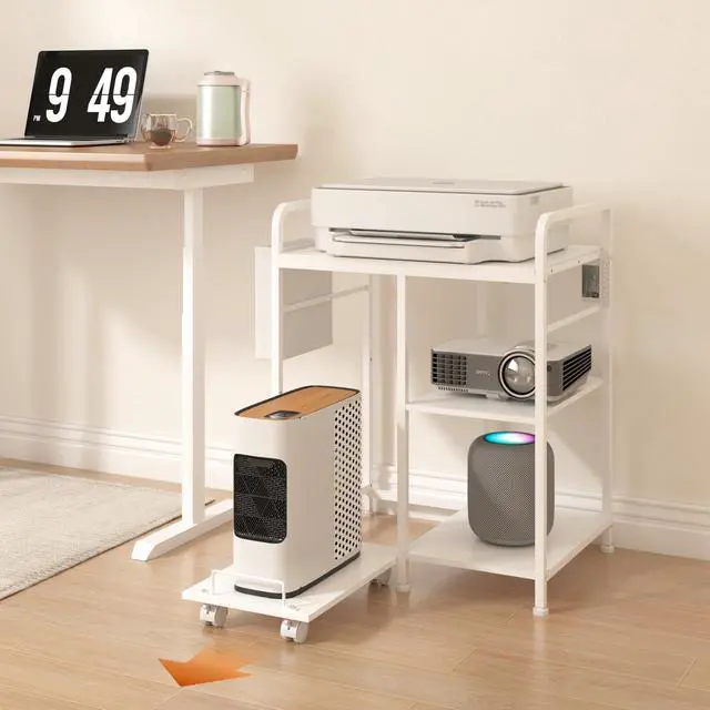 Alt view image 6 of 6 - Large Home Printer Stand: 3 AC Outlets, 24x18 Inches Printer Table | Printer Shredder Stand with Storage for Home Office, 3 Tier Organizer Rack for Laser Printer, PC Tower,Fax Machine, White