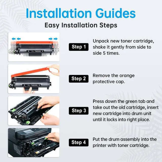 Alt view image 4 of 7 - 4-Pack TN830XL TN830 Black Toner Cartridges for Brother TN-830-XL | High Yield with Chip, Use for Brother HL-L2460DW DCP-L2640DW MFC-L2820DW Printer (4x Black TN830 XL Toner)