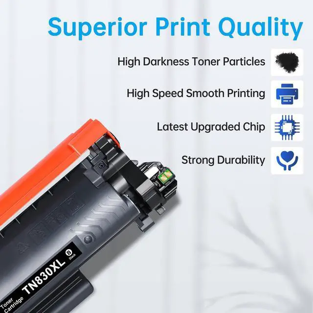 Alt view image 5 of 7 - 4-Pack TN830XL TN830 Black Toner Cartridges for Brother TN-830-XL | High Yield with Chip, Use for Brother HL-L2460DW DCP-L2640DW MFC-L2820DW Printer (4x Black TN830 XL Toner)