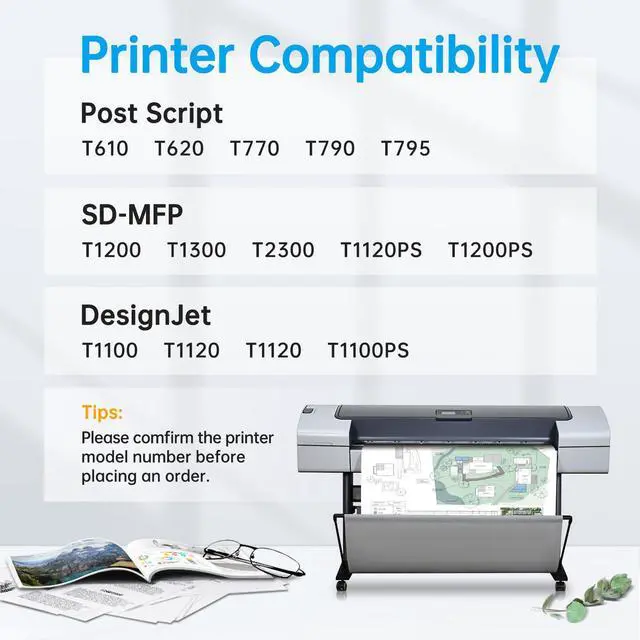 Alt view image 2 of 7 - 72 Ink Cartridges High Yield Compatible for HP 72 Ink Cartridge, Work for HP DesignJet T610 T620 T770 T790 T795 T1100 T1120 T1200 T1300 T2300 Printer (6-Pack, MBK/PBK/C/M/Y/GY)