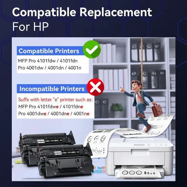Alt view image 2 of 7 - 148X W1480X 148A Toner Cartridge for 4001n MFP 4101fdw,2 Pack Black | Compatible for HP LaserJet Pro MFP 4101fdw 4101fdn Pro 4001dw 4001dn Printer,9500 Page,Ideal for Home Office Small Businesses