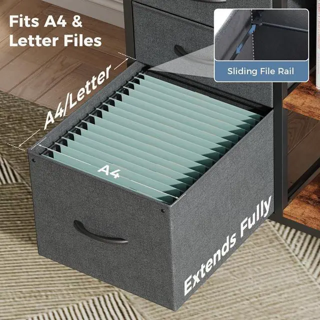 Alt view image 5 of 7 - 3-Tier Mobile File Cabinet, Rolling Printer Stand with Storage | Fabric Lateral Filing Cabinet fits A4/Letter Size, Under Desk Drawer Cabinet, Printer Cart for Home Office, Gray