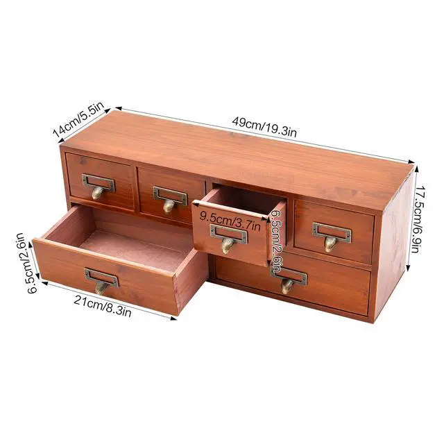 Alt view image 2 of 7 - 6-Drawer Wooden Desk Organizer, No Assembly Required | Vintage Desktop Organizer Cabinet, Desk Drawer Organizer, Storage Box for Office Home