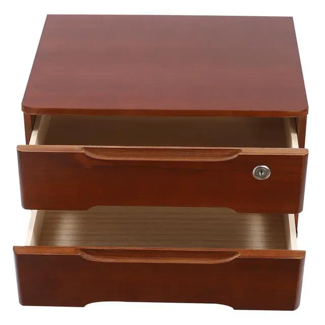 Alt view image 5 of 7 - Wood Desk Organizer with 2 Drawers, Lockable Desktop Countertop Storage Cabinet for Home Office Supplies File Tabletop Organizing Unit (Dark Brown)