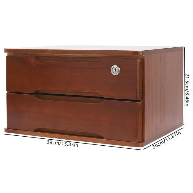 Alt view image 3 of 7 - Wood Desk Organizer with 2 Drawers, Lockable Desktop Countertop Storage Cabinet for Home Office Supplies File Tabletop Organizing Unit (Dark Brown)