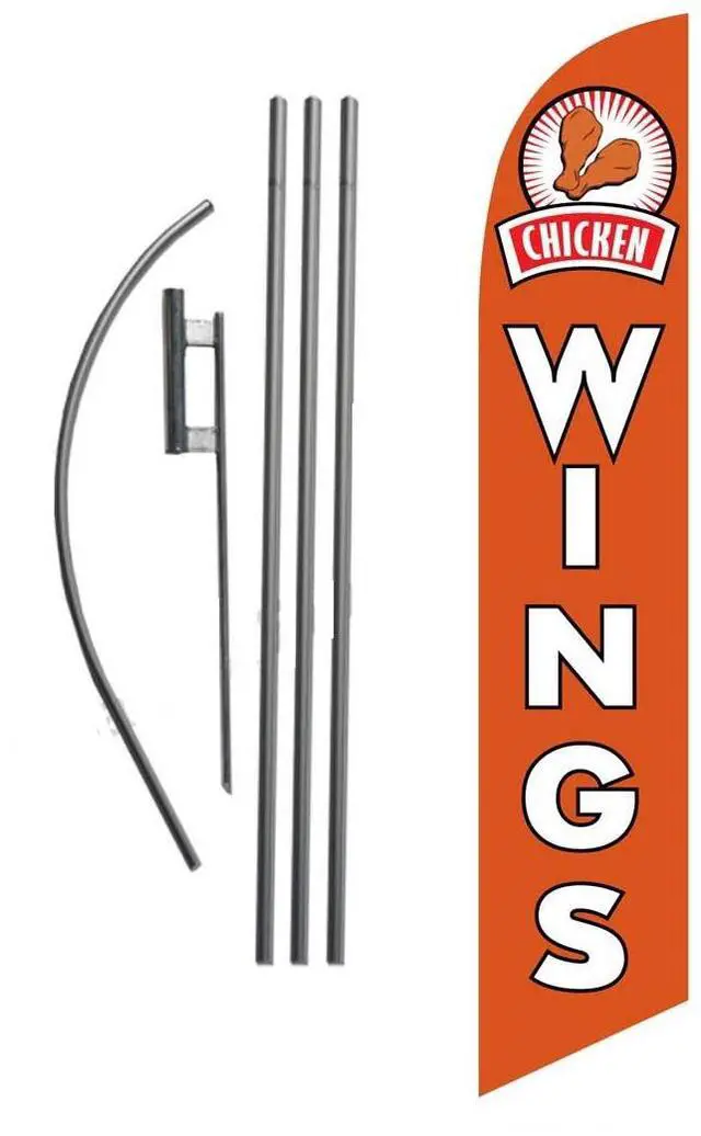 Main image of Chicken Wings Restaurant Advertising Feather Banner Swooper Flag Sign with Flag Pole Kit and Ground Stake