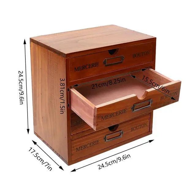 Alt view image 3 of 7 - 4Pcs Multi Drawer Storage Organizer with 16 Drawers, Vintage Wooden Desk Organizer Craft Storage Drawers Stackable Desktop Organizing Cabinet, No Assembly Required