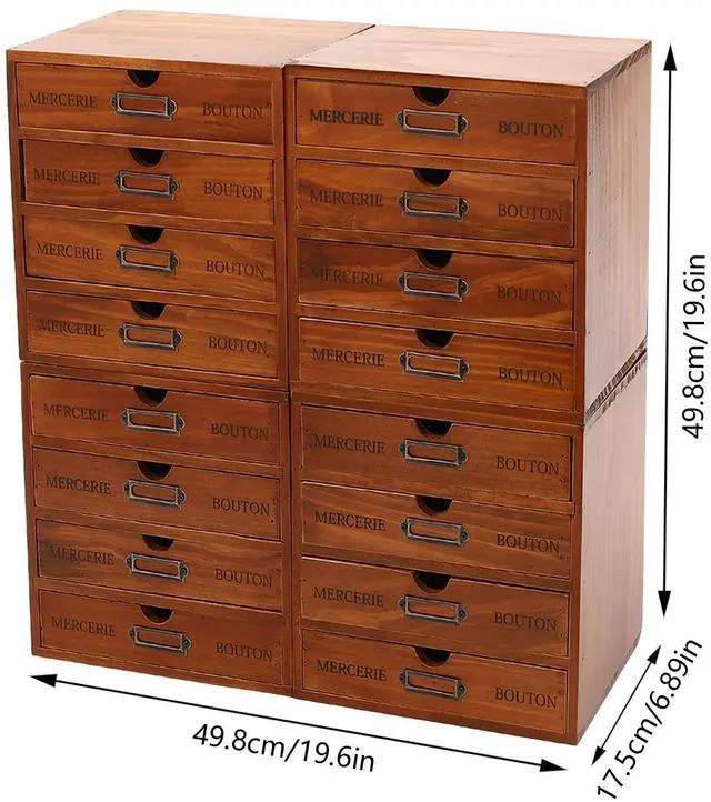 Alt view image 4 of 7 - 4Pcs Multi Drawer Storage Organizer with 16 Drawers, Vintage Wooden Desk Organizer Craft Storage Drawers Stackable Desktop Organizing Cabinet, No Assembly Required