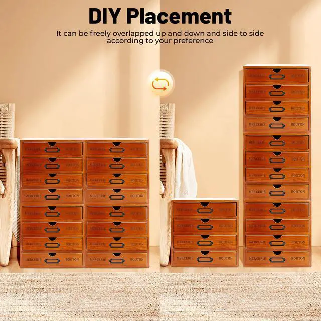 Alt view image 3 of 7 - Vintage Drawer Wooden Drawers Organizer, 16-Drawer Desktop Organizer With Drawers, Iron Label Holders, Brown, For Store Cosmetics, Files, Books, Letters, Papers, Magazines