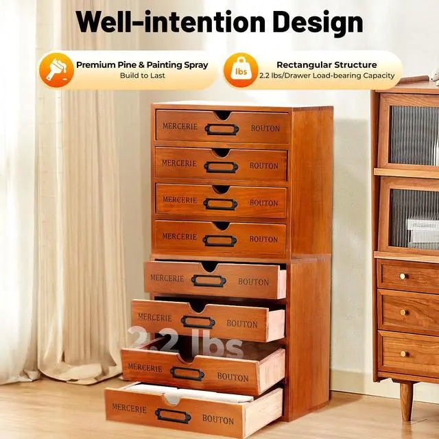 Alt view image 5 of 7 - Vintage Drawer Wooden Drawers Organizer, 16-Drawer Desktop Organizer With Drawers, Iron Label Holders, Brown, For Store Cosmetics, Files, Books, Letters, Papers, Magazines