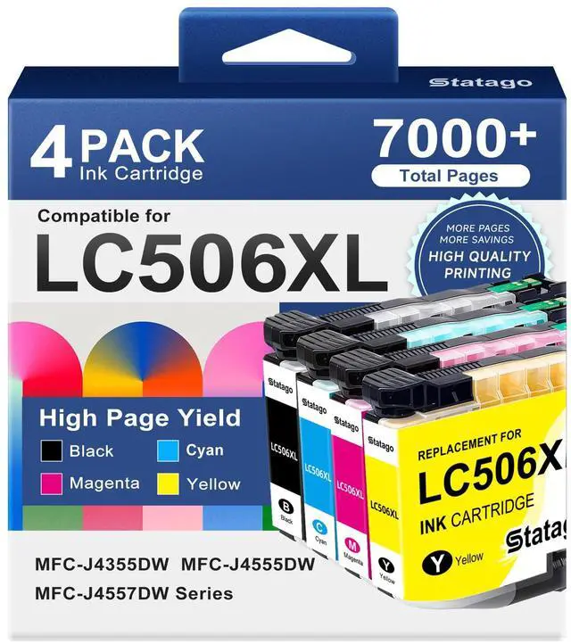 Main image of LC506XL LC506 Ink Cartridges Compatible for Brother LC 506XL LC 506 Ink Works for Brother MFC-J4355DW MFC-J4555DW MFC-J4557DW Printers (4 Pack, with Chip)