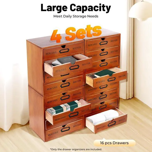 Alt view image 4 of 7 - Vintage Drawer Wooden Drawers Organizer, 16-Drawer Desktop Organizer With Drawers, Iron Label Holders, Brown, For Store Cosmetics, Files, Books, Letters, Papers, Magazines