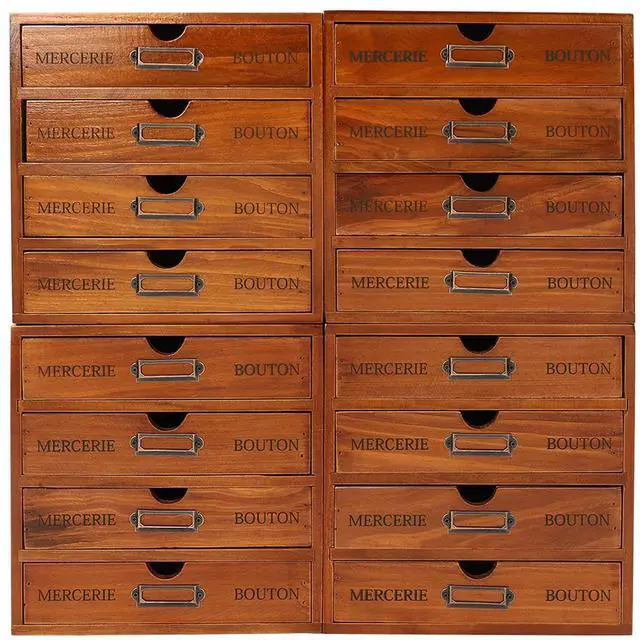 Alt view image 7 of 7 - 4Pcs Multi Drawer Storage Organizer with 16 Drawers, Vintage Wooden Desk Organizer Craft Storage Drawers Stackable Desktop Organizing Cabinet, No Assembly Required