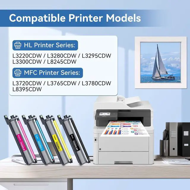 Alt view image 2 of 7 - TN229XL TN229 Toner Cartridges 4 Pack for MFC-L3780CDW MFC-L3720CDW | Replacement for Brother TN-229XL High Yield Toner, Compatible with HL-L3280CDW HL-L3220CDW HL-L3300CDW HL-L3295CDW Printer