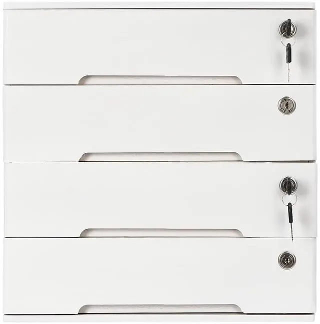 Main image of Wooden Desktop Storage Box, with 4 Lockable Drawers, Keepsake Box, Office Supplies A4/Receipt File Organizer, Flat File Cabinet to store documents, notebooks, or other small objects (White)