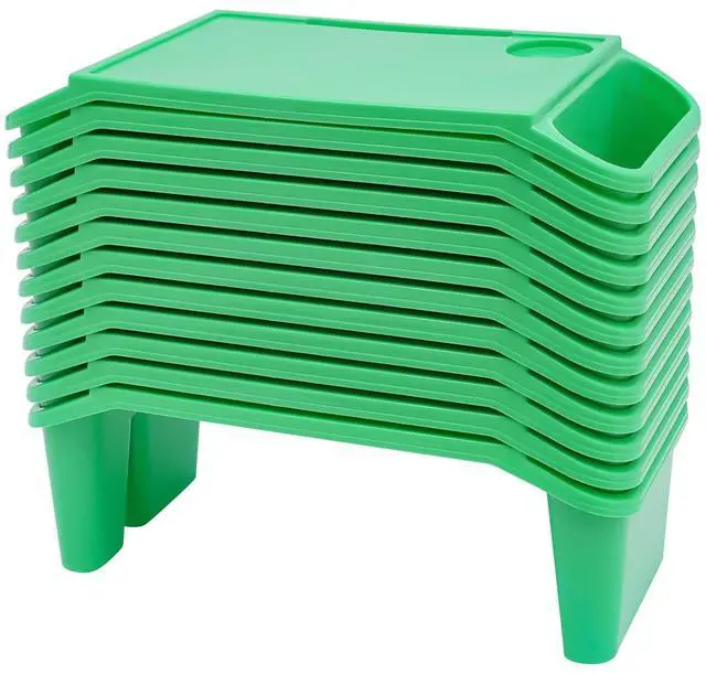 Main image of 12 Pcs Kids Lap Desk Tray Bulk, Bed Table Plastic Portable Activity Tray with Extra Storage Space for Kids Students Eating Work Study School Classroom, 19.7" x 9.8" x 7.1" (Green, 12 PCS)