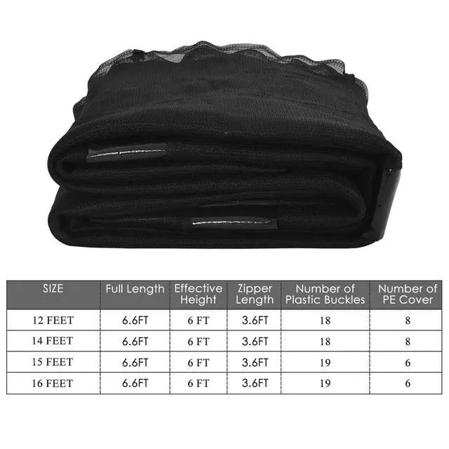 Alt view image 2 of 7 - Trampoline Enclosure Net Only with Zipper & Buckle, Perfect Visibility and Tear&Weather-Resistant 12FT 14FT 15FT 16FT Trampoline Replacement Safety Enclosure Net