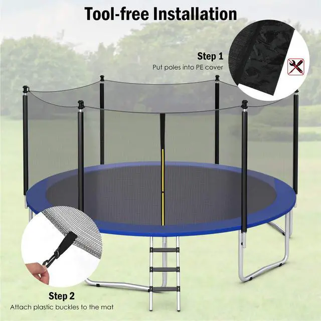 Alt view image 4 of 7 - Trampoline Enclosure Net Only with Zipper & Buckle, Perfect Visibility and Tear&Weather-Resistant 12FT 14FT 15FT 16FT Trampoline Replacement Safety Enclosure Net