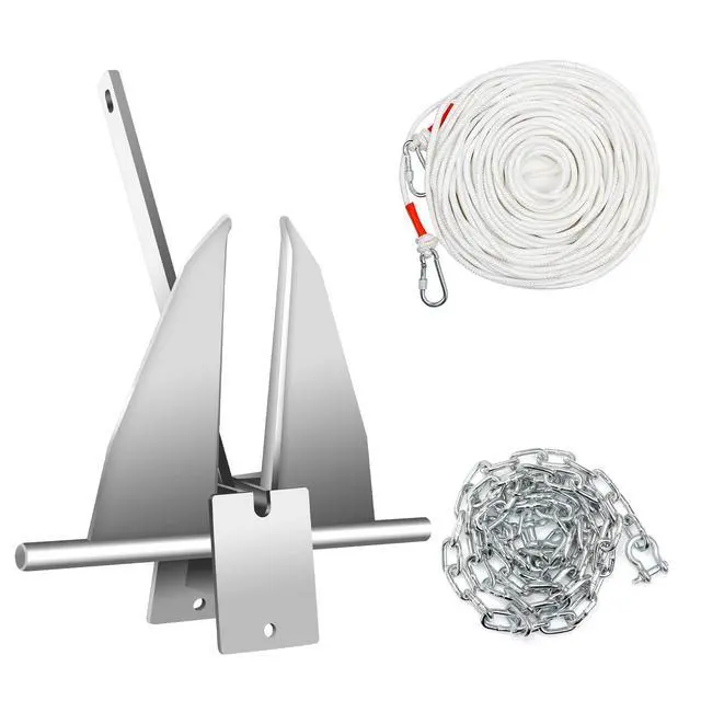 Alt view image 7 of 7 - Boat Anchor Kit, Fluke Style Anchor, Galvanized Steel Hot Dipped Fluke Anchor Includes Anchor,Chain,Rope, Shackles for Boat Mooring on The Beach