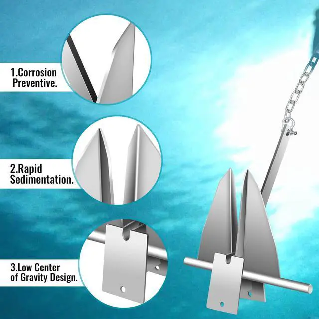 Alt view image 5 of 7 - Boat Anchor Kit, Fluke Style Anchor, Galvanized Steel Hot Dipped Fluke Anchor Includes Anchor,Chain,Rope, Shackles for Boat Mooring on The Beach