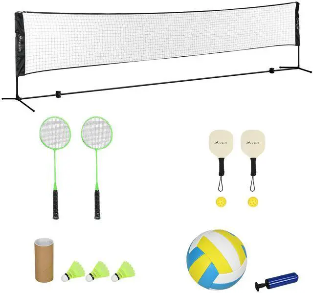 Main image of 17ft Portable All-in-One Badminton Set, Height Adjustable Net | Pickleball and Volleyball Net, Outdoor Sports Set, for Backyard Beach Driveway Games