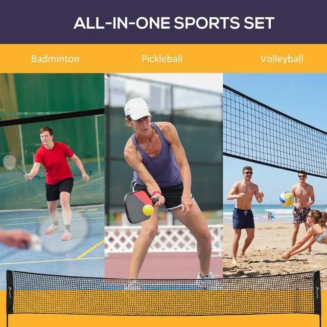 Alt view image 3 of 7 - 17ft Portable All-in-One Badminton Set, Height Adjustable Net | Pickleball and Volleyball Net, Outdoor Sports Set, for Backyard Beach Driveway Games