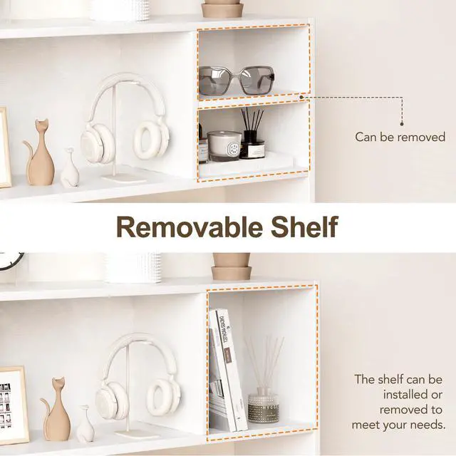 Alt view image 5 of 7 - Desk Hutch with 6 Shelves, 37.4" Desktop Bookshelf Organizer for Monitor up to 27", Hutch Top for Computer Desk, Countertop Storage Shelf Wood Display Rack for Office Home Dorm, White