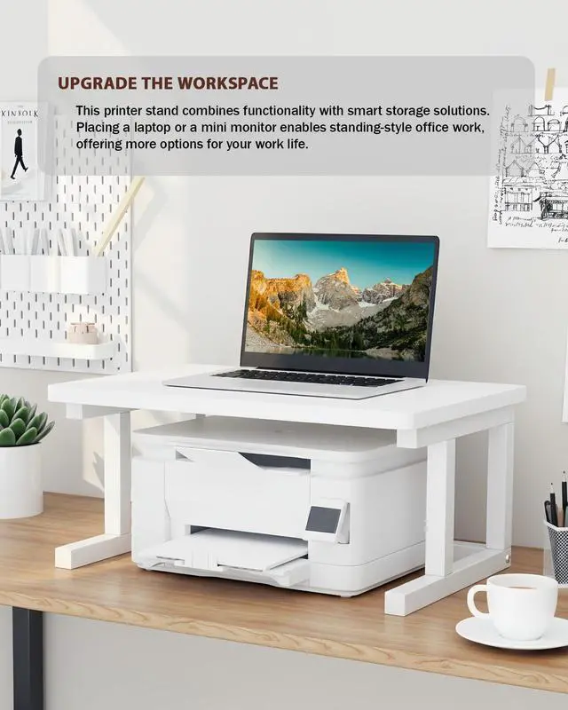 Alt view image 6 of 7 - Desktop Printer Stand, 23.6x 15.7 2-Tier Large Printer Shelf fit 3D Laser Printer/Scanner/Fax Machine, Industrial Storage Rack for Home Office Storage, White P6040-W