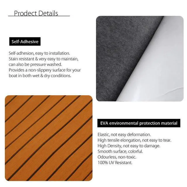 Alt view image 2 of 7 - EVA Foam Faux Teak Boat Decking Sheet Self-Adhesive Non-Skid 94.5" x 46" (30 sqft) Fits for Sea Deck Marine Yacht RV Boat Flooring Mats