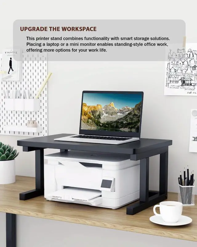 Alt view image 6 of 7 - Desktop Printer Stand, 23.6 x 15.7 2-Tier Large Printer Shelf fit 3D Laser Printer/Scanner/Fax Machine, Industrial Storage Rack for Home Office Storage, Black P6040-B