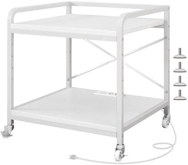 Main image of Under Desk Printer Stand with Power Outlet,2 Tier Large Printer Table with Adjustable Shelf,Rolling Printer Cart with Industrial Wheels for Home Office,20"×20" White