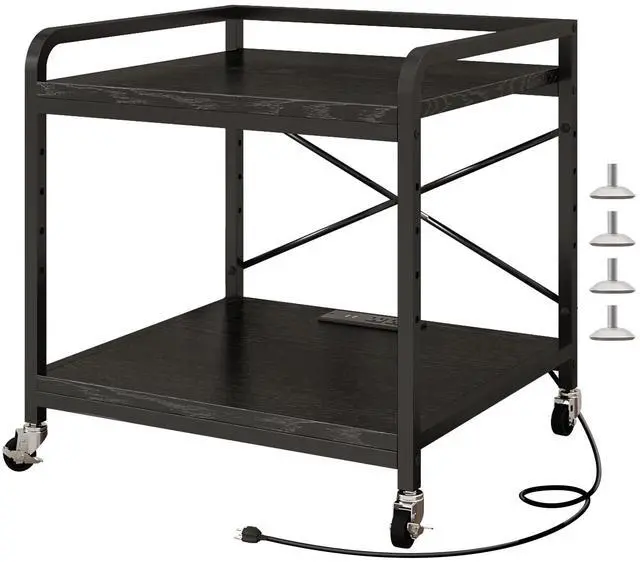Main image of Under Desk Printer Stand with Power Outlet,2 Tier Large Printer Table with Adjustable Shelf,Rolling Printer Cart with Industrial Wheels for Home Office,20"×20" Black