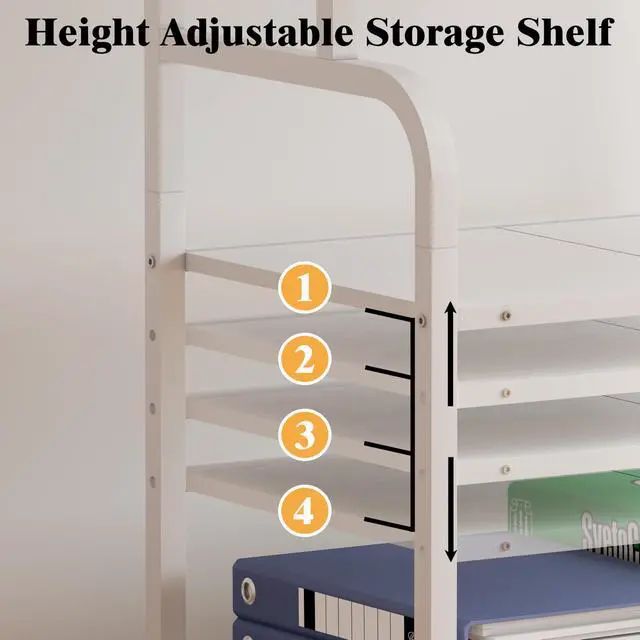 Alt view image 7 of 7 - Large Printer Stand with Adjustable Shelf, 3-Tier Rolling Printer Cart with Wheels, Heavy-Duty Wood Printer Table for Home Office, Heat Press and Laser (White)