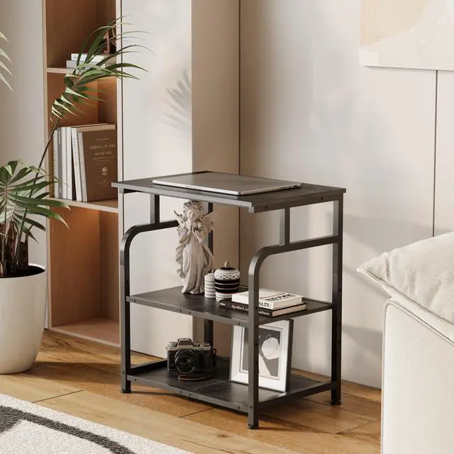 Alt view image 2 of 7 - Large Rolling Printer Stand with Height Adjustable Shelf and Wheels | 3-Tier Rolling Printer Cart with Wheels, Heavy-Duty Wood Printer Table with strudy steel frame for Home Office,Black