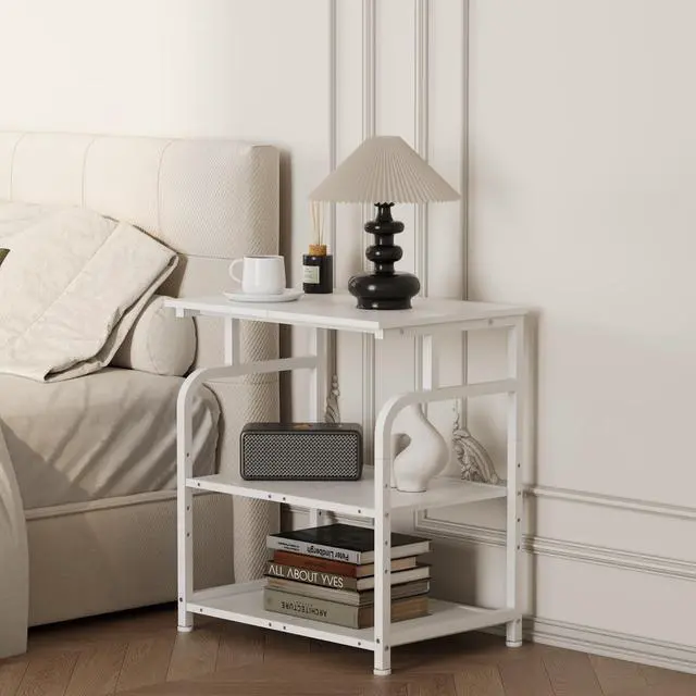 Alt view image 4 of 7 - Large Printer Stand with Adjustable Shelf, 3-Tier Rolling Printer Cart with Wheels, Heavy-Duty Wood Printer Table for Home Office, Heat Press and Laser (White)