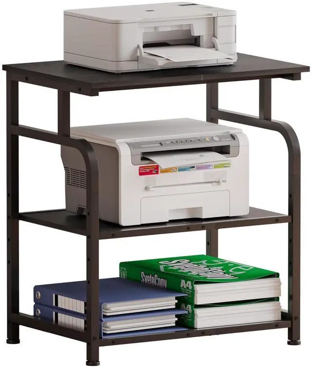 Main image of Large Rolling Printer Stand with Height Adjustable Shelf and Wheels | 3-Tier Rolling Printer Cart with Wheels, Heavy-Duty Wood Printer Table with strudy steel frame for Home Office,Black