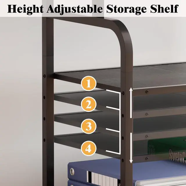 Alt view image 7 of 7 - Large Rolling Printer Stand with Height Adjustable Shelf and Wheels | 3-Tier Rolling Printer Cart with Wheels, Heavy-Duty Wood Printer Table with strudy steel frame for Home Office,Black