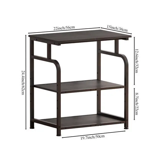 Alt view image 6 of 7 - Large Rolling Printer Stand with Height Adjustable Shelf and Wheels | 3-Tier Rolling Printer Cart with Wheels, Heavy-Duty Wood Printer Table with strudy steel frame for Home Office,Black